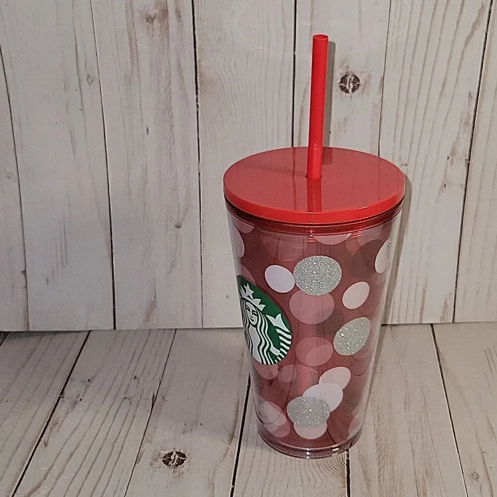 STARBUCKS Holiday Christmas 2019 Red Silver Polka Dot Valentine Tumbler 16oz NEW